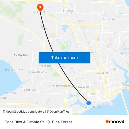 Pace Blvd & Gimble St to Pine Forest map