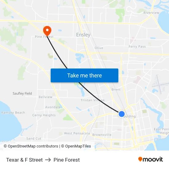 Texar & F Street to Pine Forest map