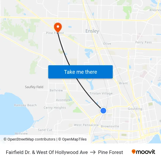 Fairfield Dr. & West Of Hollywood Ave to Pine Forest map
