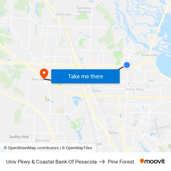 Univ Pkwy & Coastal Bank Of Pesacola to Pine Forest map