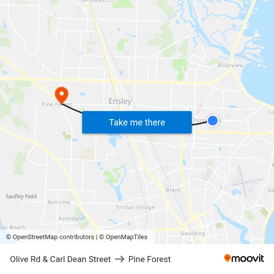 Olive Rd & Carl Dean Street to Pine Forest map
