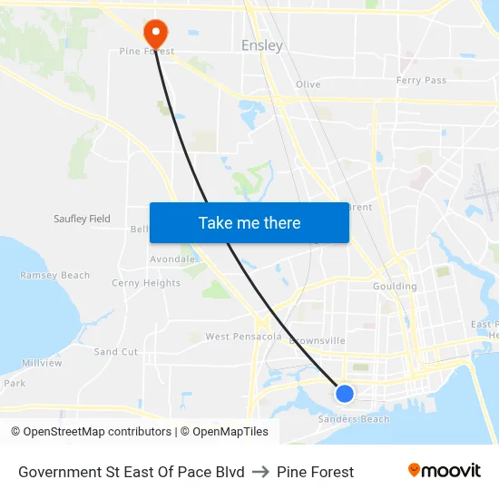 Government St East Of Pace Blvd to Pine Forest map