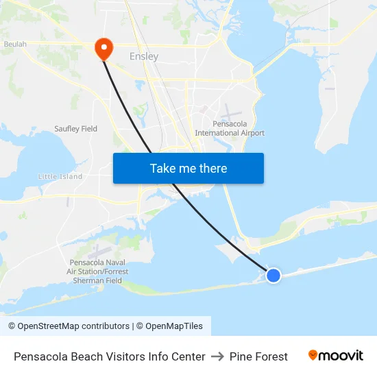 Pensacola Beach Visitors Info Center to Pine Forest map