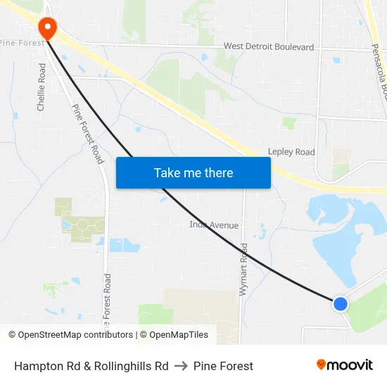 Hampton Rd & Rollinghills Rd to Pine Forest map