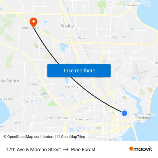 12th Ave & Moreno Street to Pine Forest map