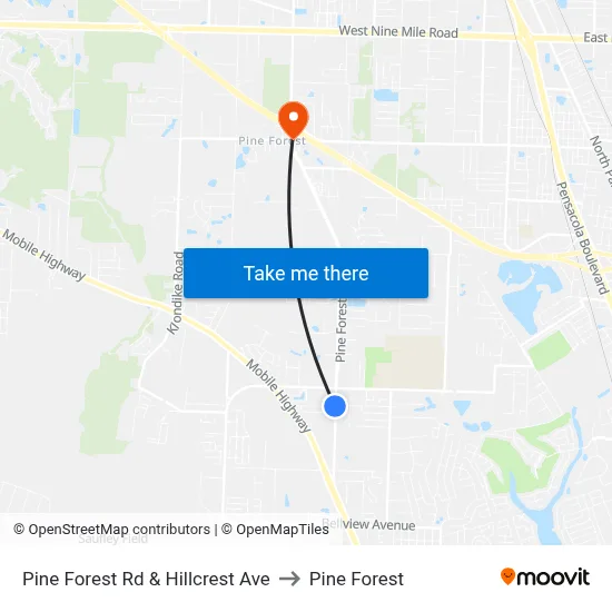 Pine Forest Rd & Hillcrest Ave to Pine Forest map