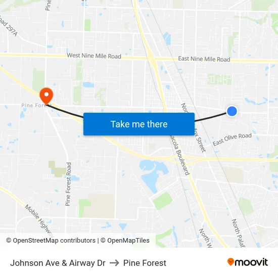 Johnson Ave & Airway Dr to Pine Forest map