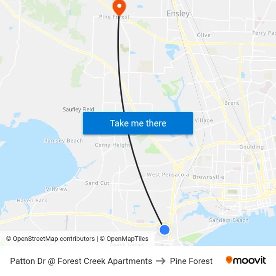 Patton Dr @ Forest Creek Apartments to Pine Forest map