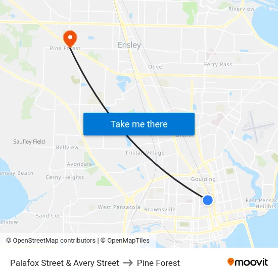 Palafox Street & Avery Street to Pine Forest map