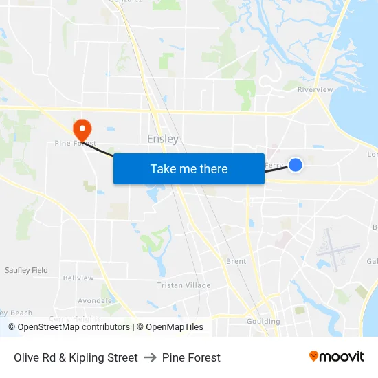 Olive Rd & Kipling Street to Pine Forest map