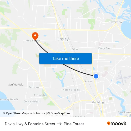 Davis Hwy & Fontaine Street to Pine Forest map