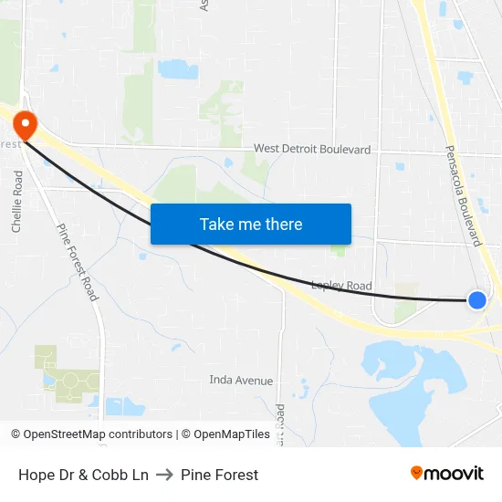 Hope Dr & Cobb Ln to Pine Forest map