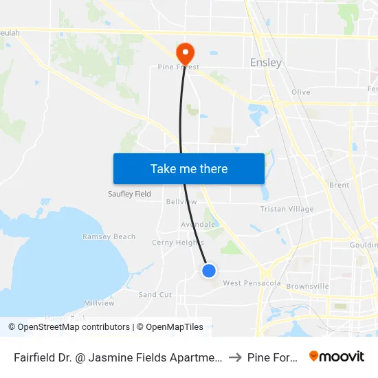 Fairfield Dr. @ Jasmine Fields Apartments to Pine Forest map