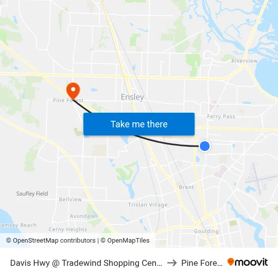 Davis Hwy @ Tradewind Shopping Center to Pine Forest map