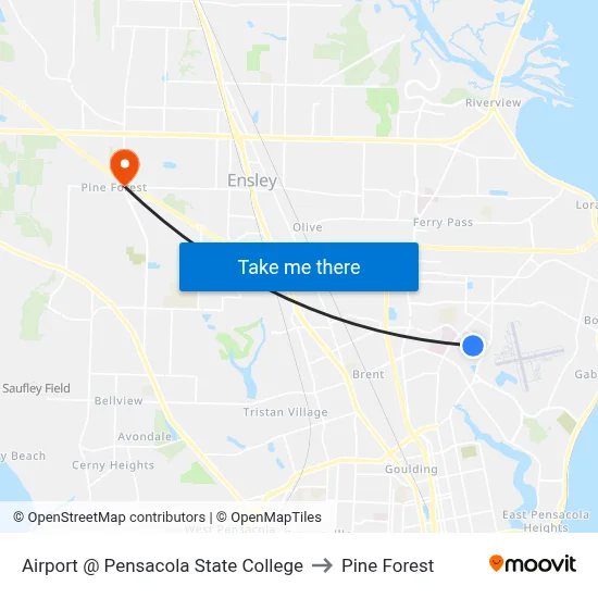 Airport @ Pensacola State College to Pine Forest map