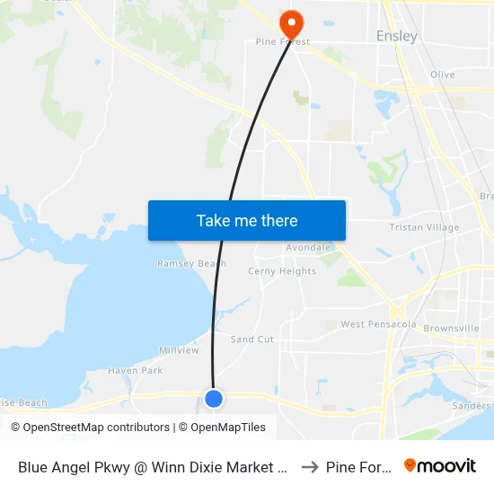 Blue Angel Pkwy @ Winn Dixie Market Place to Pine Forest map