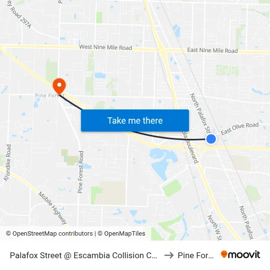 Palafox Street @ Escambia Collision Center to Pine Forest map