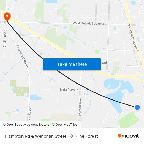 Hampton Rd & Wenonah Street to Pine Forest map
