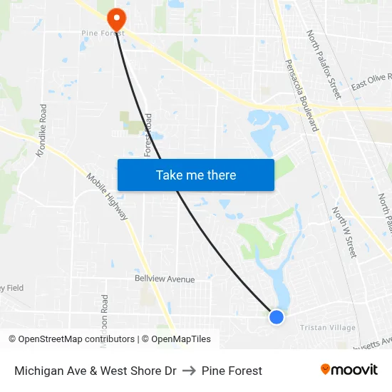 Michigan Ave & West Shore Dr to Pine Forest map