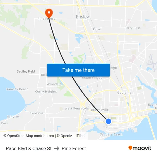 Pace Blvd & Chase St to Pine Forest map