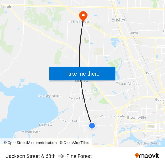 Jackson Street & 68th to Pine Forest map