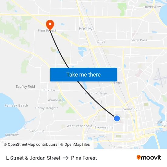 L Street & Jordan Street to Pine Forest map