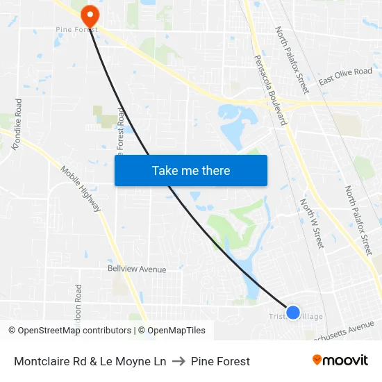 Montclaire Rd & Le Moyne Ln to Pine Forest map
