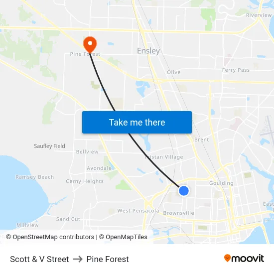 Scott & V Street to Pine Forest map