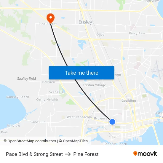 Pace Blvd & Strong Street to Pine Forest map
