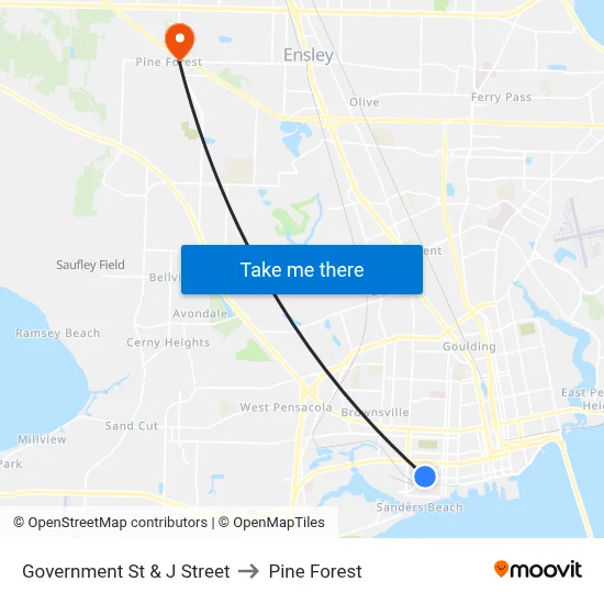Government St & J Street to Pine Forest map