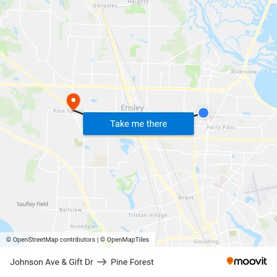 Johnson Ave & Gift Dr to Pine Forest map