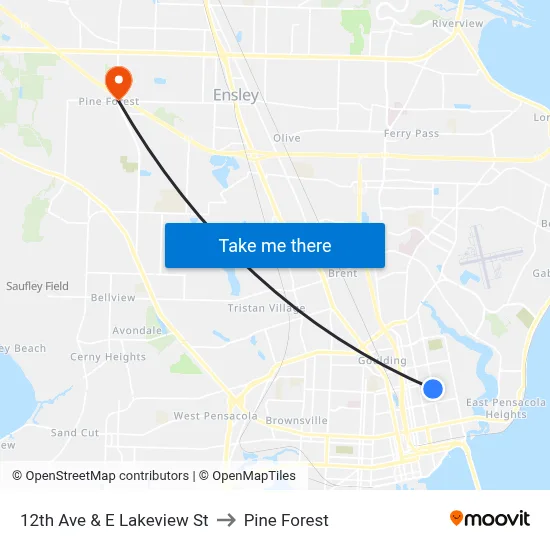 12th Ave & E Lakeview St to Pine Forest map