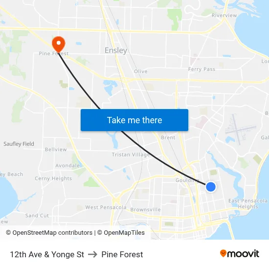 12th Ave & Yonge St to Pine Forest map