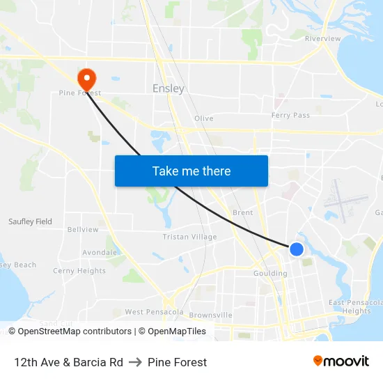 12th Ave & Barcia Rd to Pine Forest map
