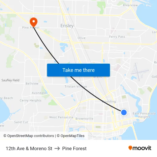 12th Ave & Moreno St to Pine Forest map