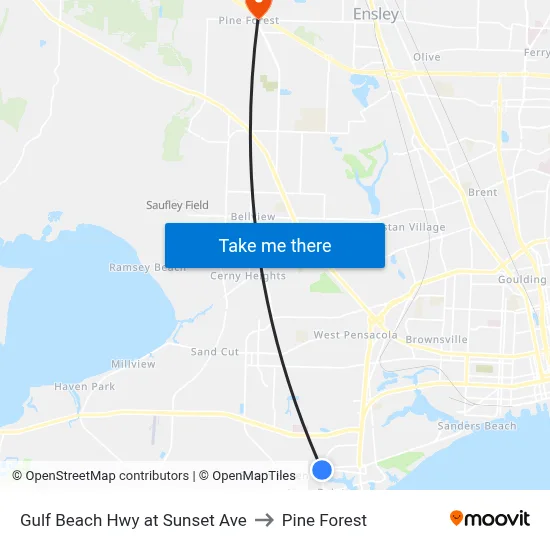 Gulf Beach Hwy at Sunset Ave to Pine Forest map