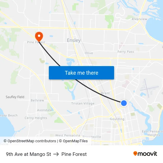 9th Ave at Mango St to Pine Forest map