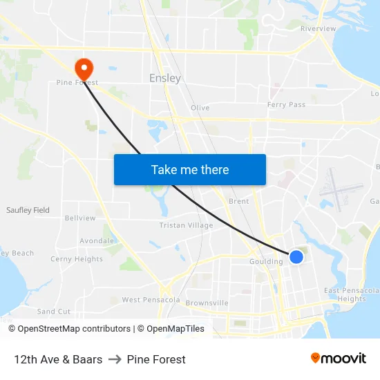12th Ave & Baars to Pine Forest map