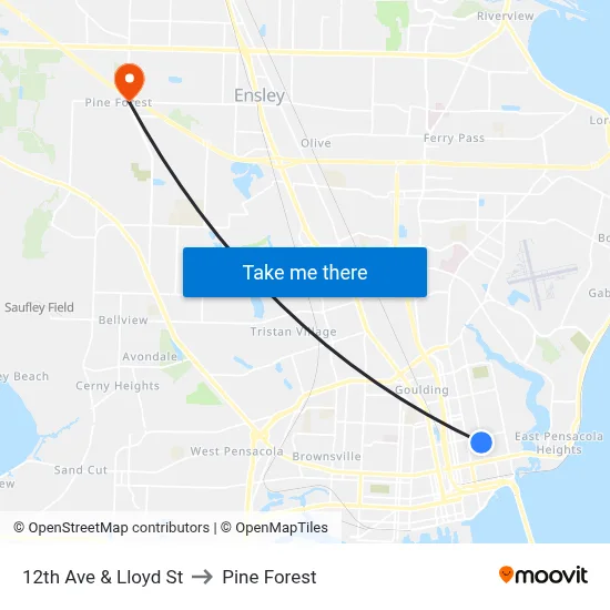 12th Ave & Lloyd St to Pine Forest map