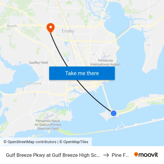 Gulf Breeze Pkwy at Gulf Breeze High School Stadium to Pine Forest map