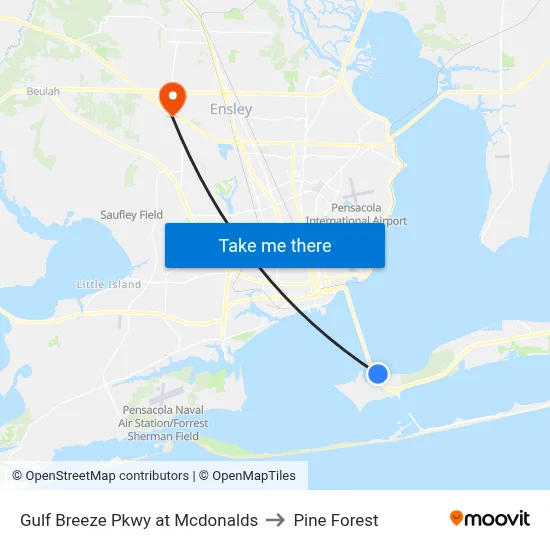 Gulf Breeze Pkwy at Mcdonalds to Pine Forest map