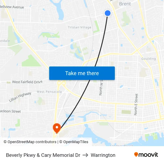 Beverly Pkwy & Cary Memorial Dr to Warrington map