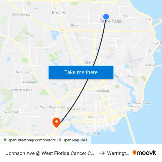 Johnson Ave @ West Florida Cancer Center to Warrington map