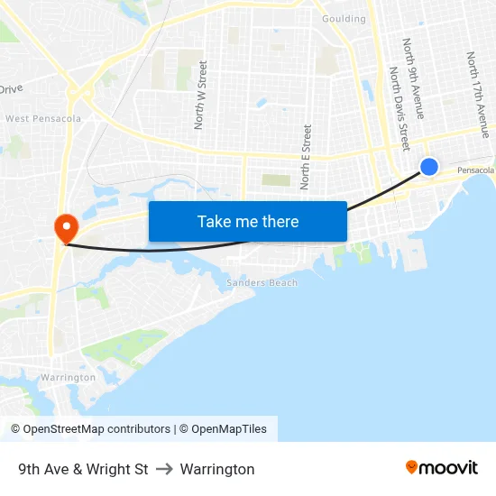 9th Ave & Wright St to Warrington map