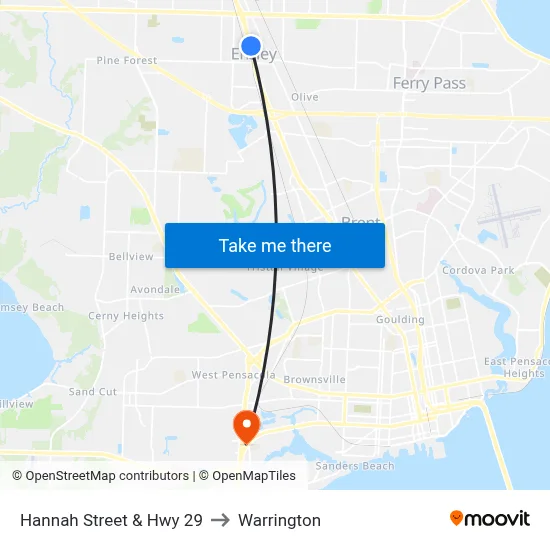 Hannah Street & Hwy 29 to Warrington map