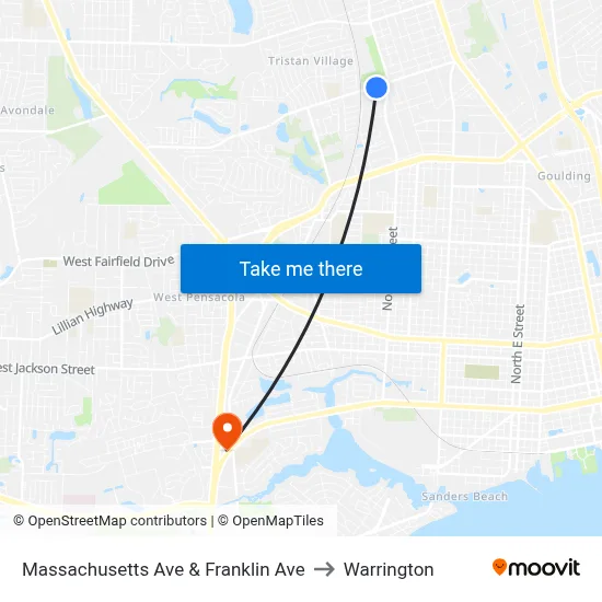 Massachusetts Ave & Franklin Ave to Warrington map