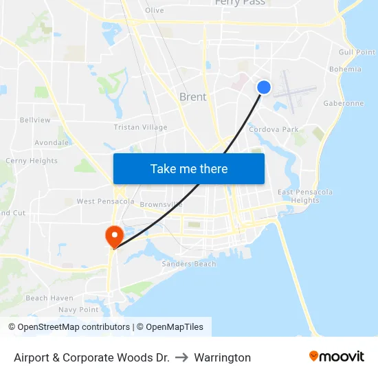 Airport & Corporate Woods Dr. to Warrington map