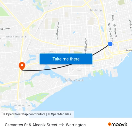 Cervantes St & Alcaniz Street to Warrington map