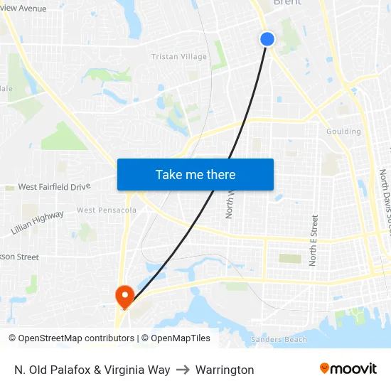 N. Old Palafox & Virginia Way to Warrington map