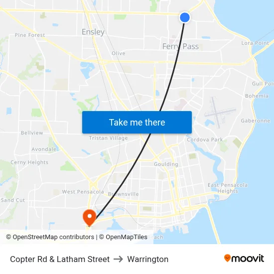 Copter Rd & Latham Street to Warrington map